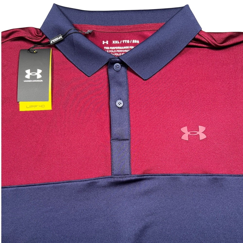 Under Armour Performance 3.0 Polo Mens XXL Maroon Navy Colorblock 1377375-410